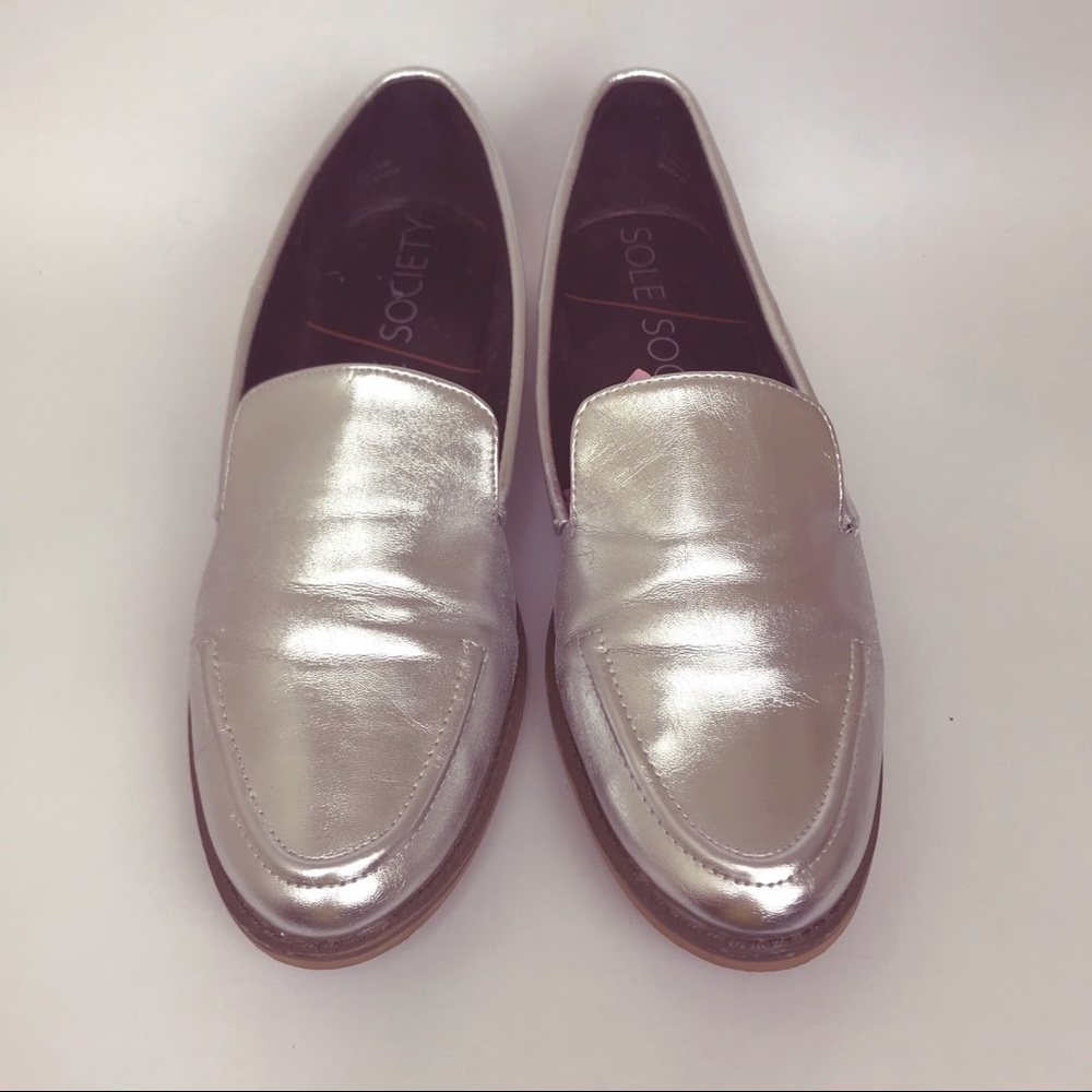 Sole Society HIPP Metallic Silver Loafers 8.5